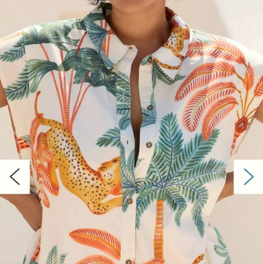 Anthropologie Maeve The Lillian Button-Front Dress L Jungle Tropical Vacation - Picture 14 of 16